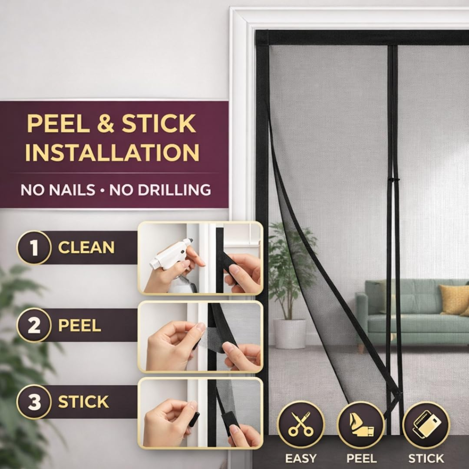 🧲 Magnetic Mosquito Door Net, Heavy Duty Fiberglass Mesh