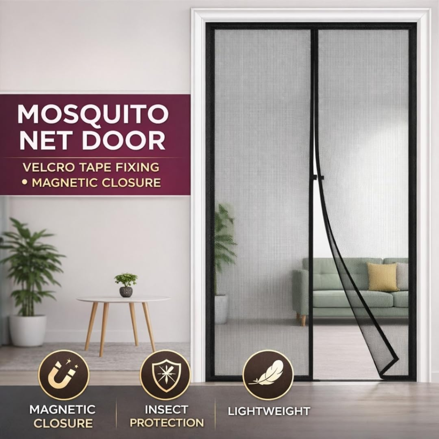 🧲 Magnetic Mosquito Door Net, Heavy Duty Fiberglass Mesh